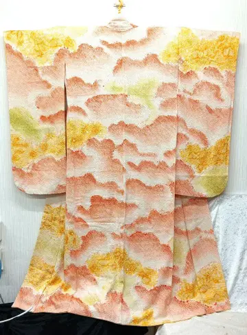 후리소데 성인식 후리소데 기모노 일본 의류 순수 실크 총 오렌지 빈티지