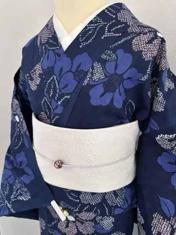 패턴의 면 린넨 유카타 동백 오비 공방