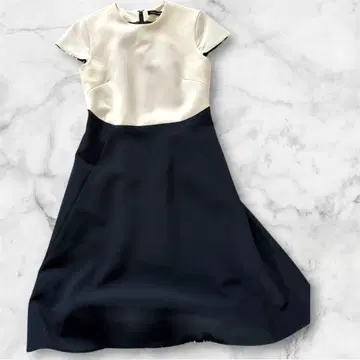 YOKO CHAN 반팔 플레어 드레스 아이보리/블랙