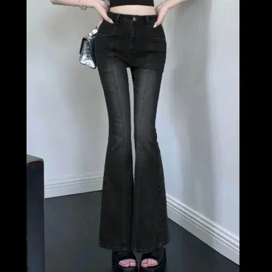 デニム・ジーパン Cut line rivet point wide washed denim pants black MUSINSA | PLACE STUDIO Cut Line Rivet Point Wide Washed