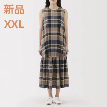 MUJI 마드라스 체크 슬리브리스 원피스 여성 XXL 베이지 체크
