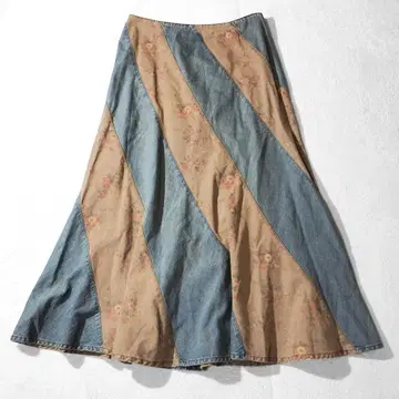 로라 애슐리 LAURA ASHLEY 플레어 스커트 데님 절개 9호