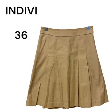 [INDIVI] 플레어 스커트 무릎 기장 36 사이즈 베이지 면 100%