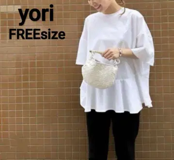 yori 요리 헴 플레어 트리코 티셔츠 백리본
