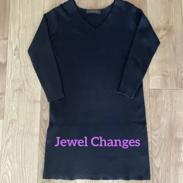 Jewel Changes 네이비 V넥 긴팔 니트 원피스
