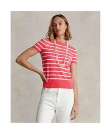 미사용급 POLO RALPH LAUREN 보더 썸머 니트 반팔 빨간색