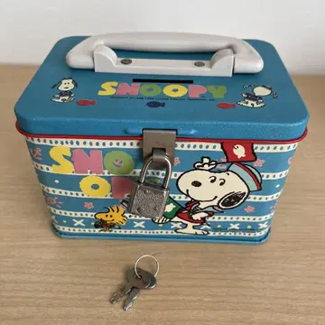 쇼와 레트로 레어 스누피 SNOOPY 열쇠 캔 박스 저금통 블루