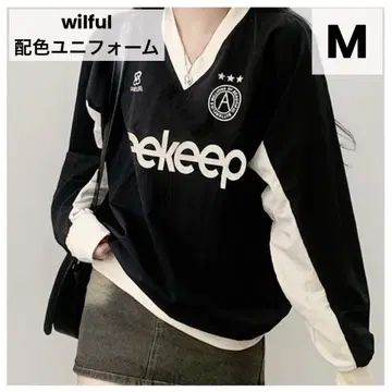 새상품 wilful 울프 배색 유니폼 상의 긴팔 바스락 M
