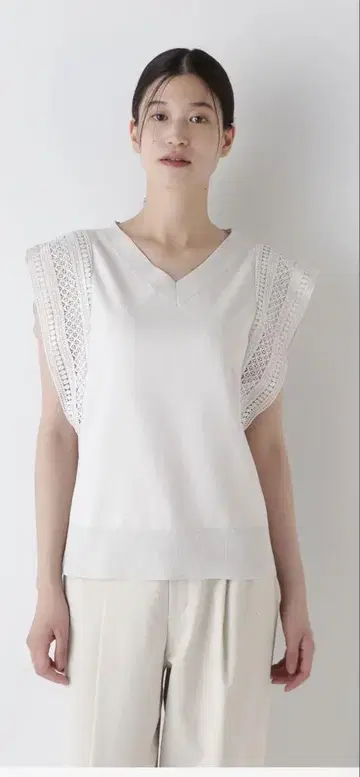 human woman 레이스 도킹 니트탑
