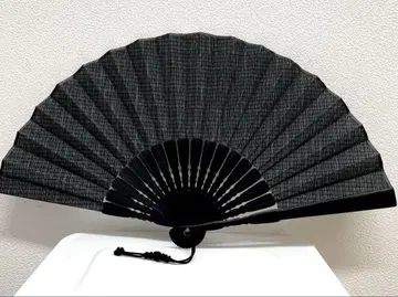 야마오카 시라치쿠도 블랙 & 그린 격자무늬 부채 새상품급