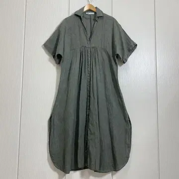 ZARA 자라 린넨 오픈 카라 셔츠 원피스