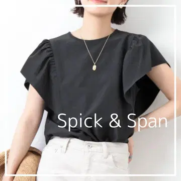 Spick & Span 반팔 블라우스 블랙 프릴 소매 상의