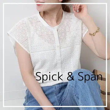 spick&span 반팔 블라우스 브로더 레이스 셔츠 화이트