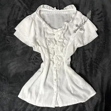 00년대 다크코어 다크 코케트 셔츠 발레코어 호러 게임 앞 프릴