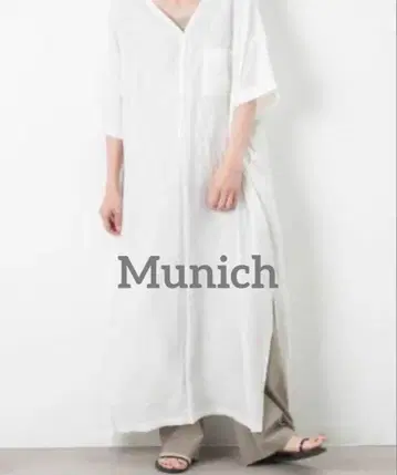 Munich 린넨 100 화이트 셔츠 롱 원피스 반팔 일본제