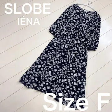 SLOBE IENA 꽃무늬 네이비 긴팔 원피스 시어 Size F