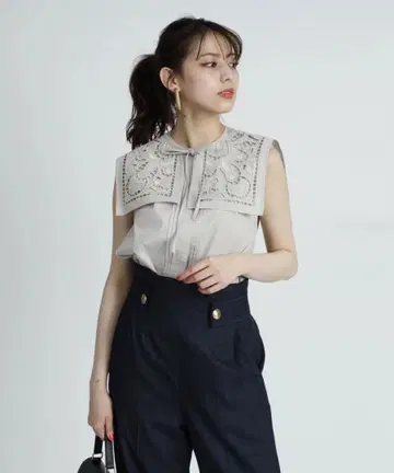 Mystrada 안자이 코즈에상 콜라보 컷워크 카라 블라우스 베이지 36