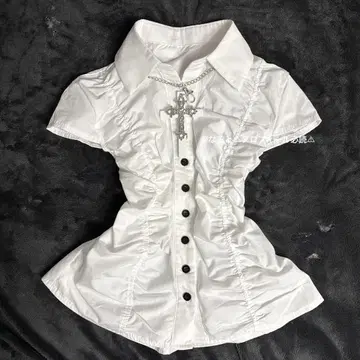 00s 다크코어 셔츠 발레코어 호라게 개더 블랙 버튼