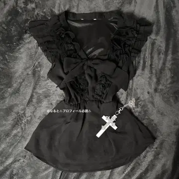 00s 다크 코어 다크 코케트 프릴 데카 리본 블랙 개더