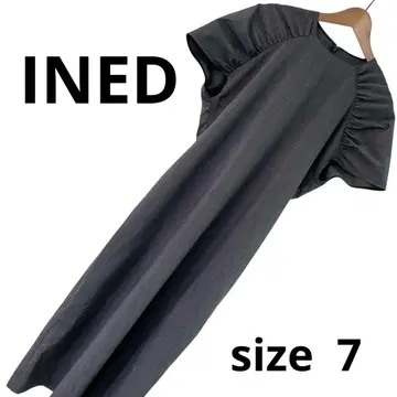 INED 이네드 일본제 개더 프렌치 슬리브 롱 원피스 그레이 S