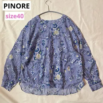 PINORE 플라워 스트라이프 블라우스 얇은 소재 블루 계열 사이즈 40