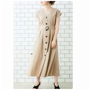 르쿠르 블랑 프론트 버튼 프렌치 슬리브 원피스 M 린넨 라이크
