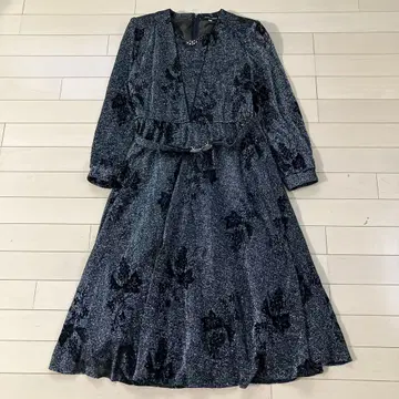 7.4 LADIES FASHION 롱 원피스 블랙 꽃무늬 라메 9
