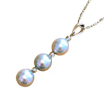 펄 목걸이 그레이 SILVER 각인 전체 길이 40cm 직경 8mm