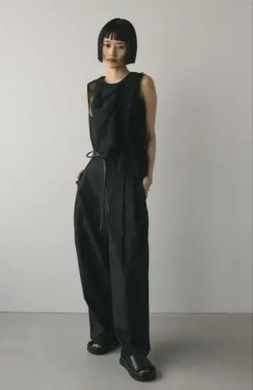 STYLEMIXER 로우웨스트 벨트 와이드 팬츠 블랙
