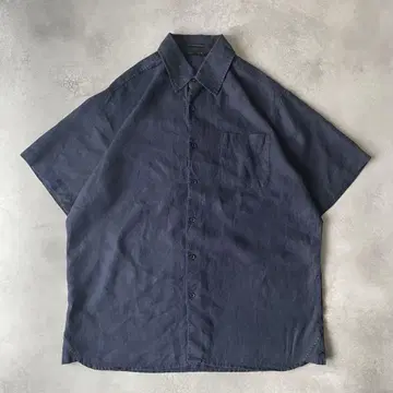 90s 네이비 린넨 셔츠 반팔 셔츠 밴드 포함 USA L