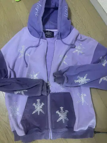 unknown 지퍼 후드티 purple 보라색 스톤 십자가