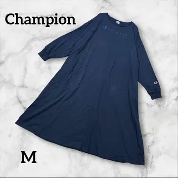 Champion 네이비 로고 자수 긴팔 원피스 오버 사이즈 M 사이즈