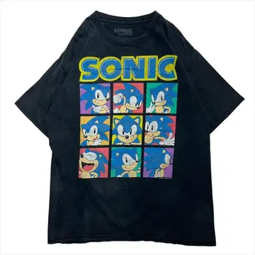 SONIC 소닉 더 헤지혹 티셔츠 구제 의류 남성용 L 블랙
