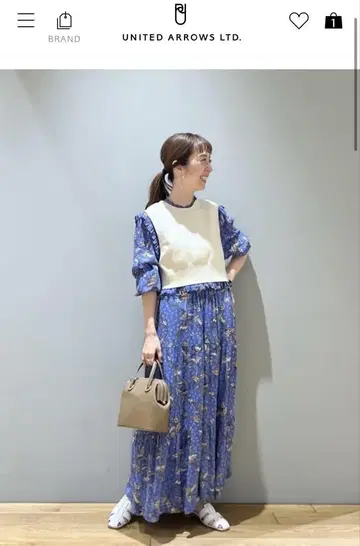 유나이티드 애로우즈 패턴 롱 원피스 블루