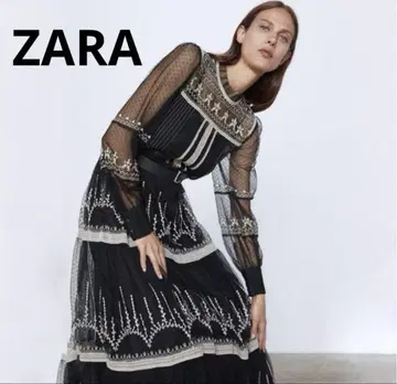 ZARA 자라 엘레강트 레이스 롱 드레스 오간자 원피스 블랙 S