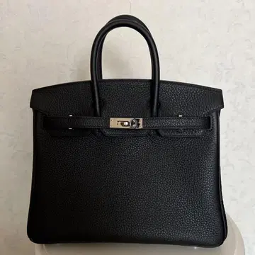 오더 백 천연 가죽 블랙 손바느질 25cm