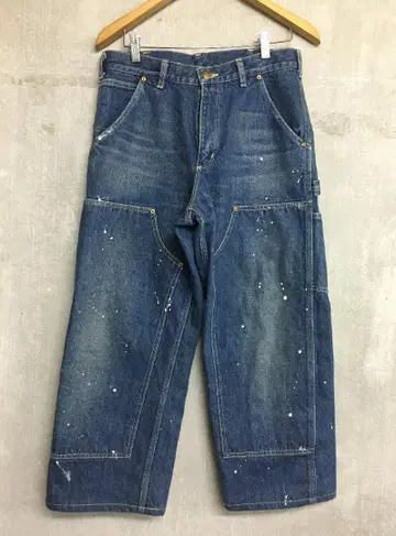 오어슬로우 레어 더블니 페인트 데미지 가공 워크 데님 팬츠 S