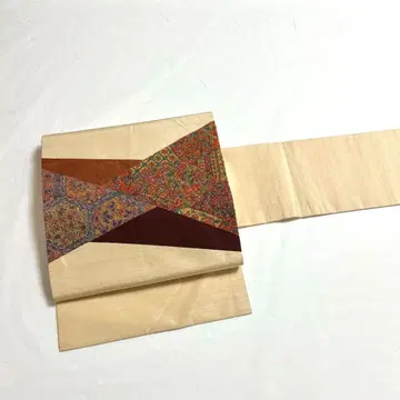 나고야 오비 쓰무기 기리카에 꽃무늬 사가라 자수 꿀색 PO-3026