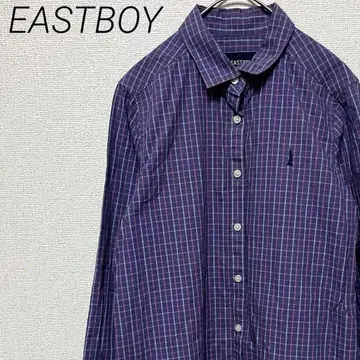 EASTBOY 셔츠 긴팔 체크 무늬 로고 자수 원포인트 겉옷 빅 사이즈