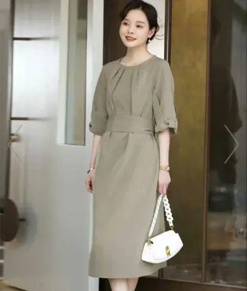 DRESS+ 코쿤 드레스 원피스 드레스 리본 카키 XL