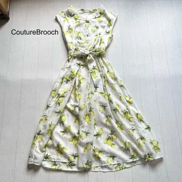 Couture Brooch 후르츠 패턴 오픈 카라 원피스 42