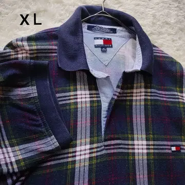 90's 타미힐피거 체크 무늬 피케 셔츠