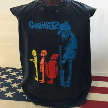 고릴라즈 GORILLAZ L 슬리브리스 밴딩 티셔츠 락 티셔츠