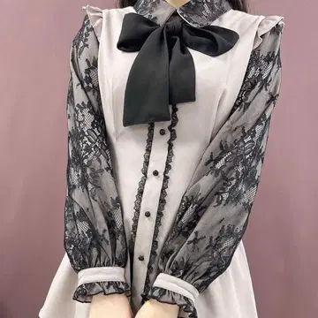 ROJITA BIG 리본 배색 셋업 핑크 레이스