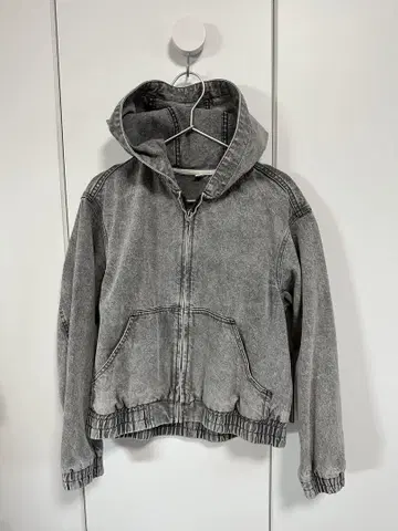 지유 데님 후디 블루종 후드티 블랙