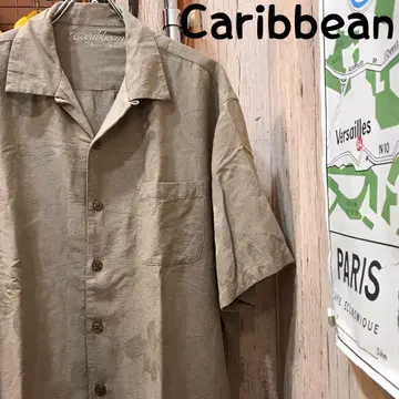 Caribbean 캐리비안 실크 알로하 셔츠 XL 구제 의류 (1741)