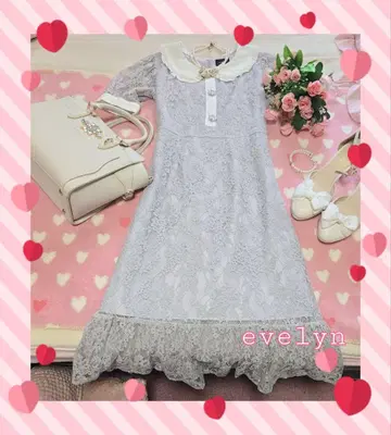 evelyn 그레이 레이스 반팔 롱 원피스