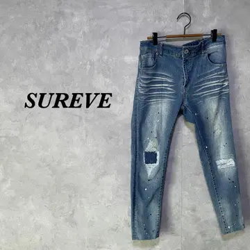 SUREVE 아베일 데님 패턴 데미지 가공 포켓 블루 L 4030