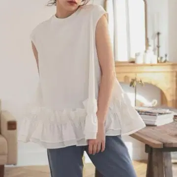 Donoban 프릴 헴 탱크탑 프렌치 슬리브 페플럼 블라우스