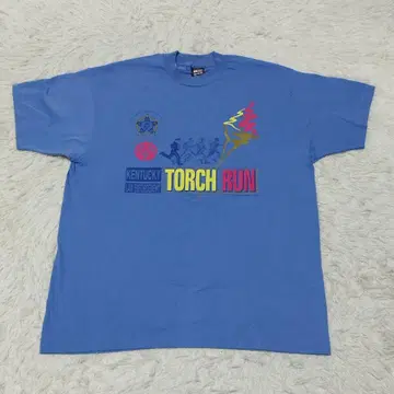 90s 싱글 스티치 XL 짙은 블루 토치 런 티셔츠 USA제